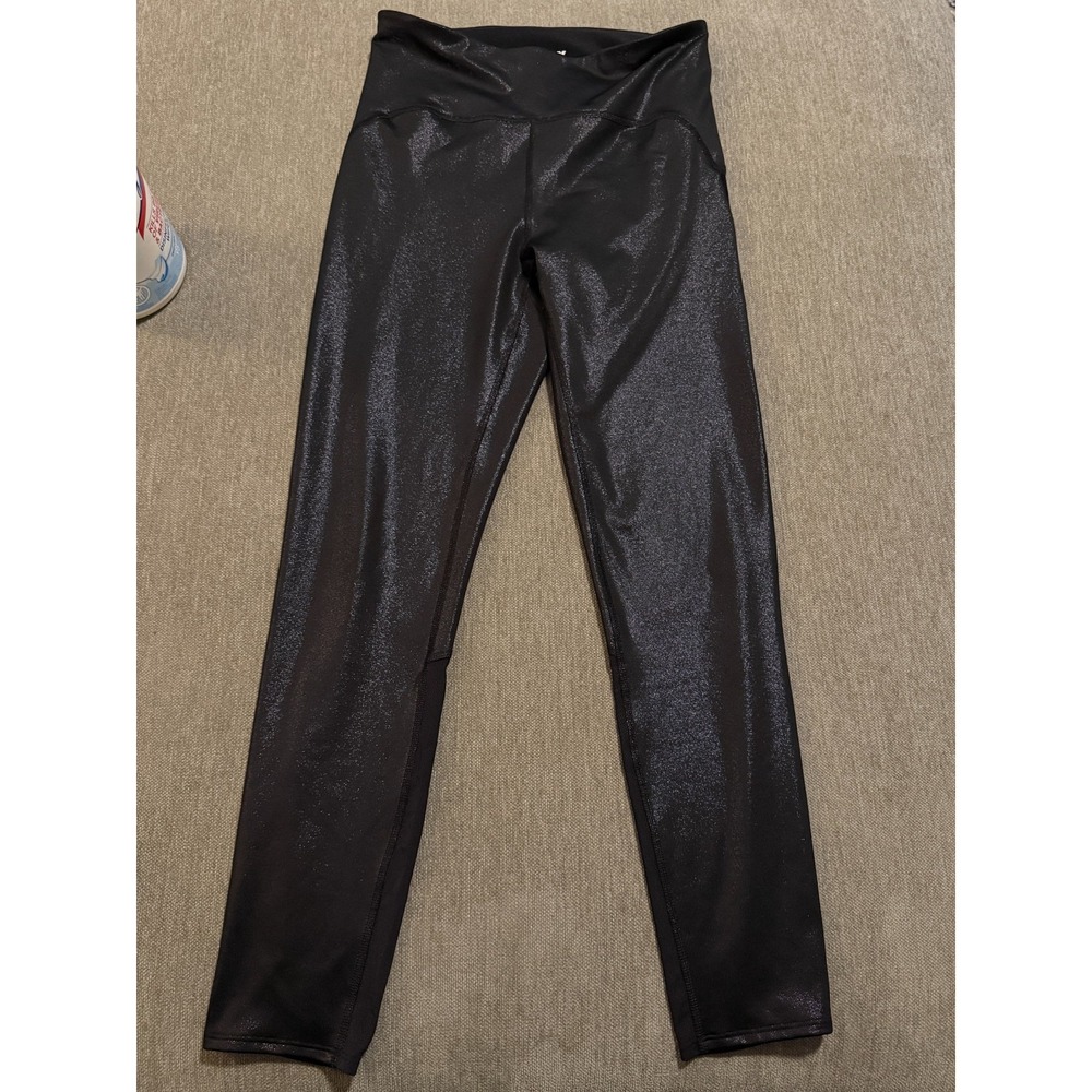 Joy Lab Leggings Women's Size Medium Metallic Black Silver Shiny w/ Mesh